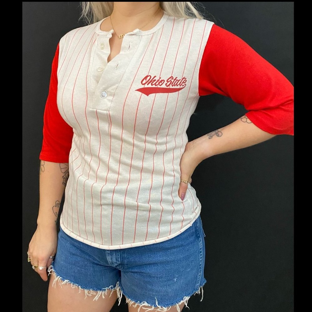 80s Artex Striped Ohio State Henley T-Shirt